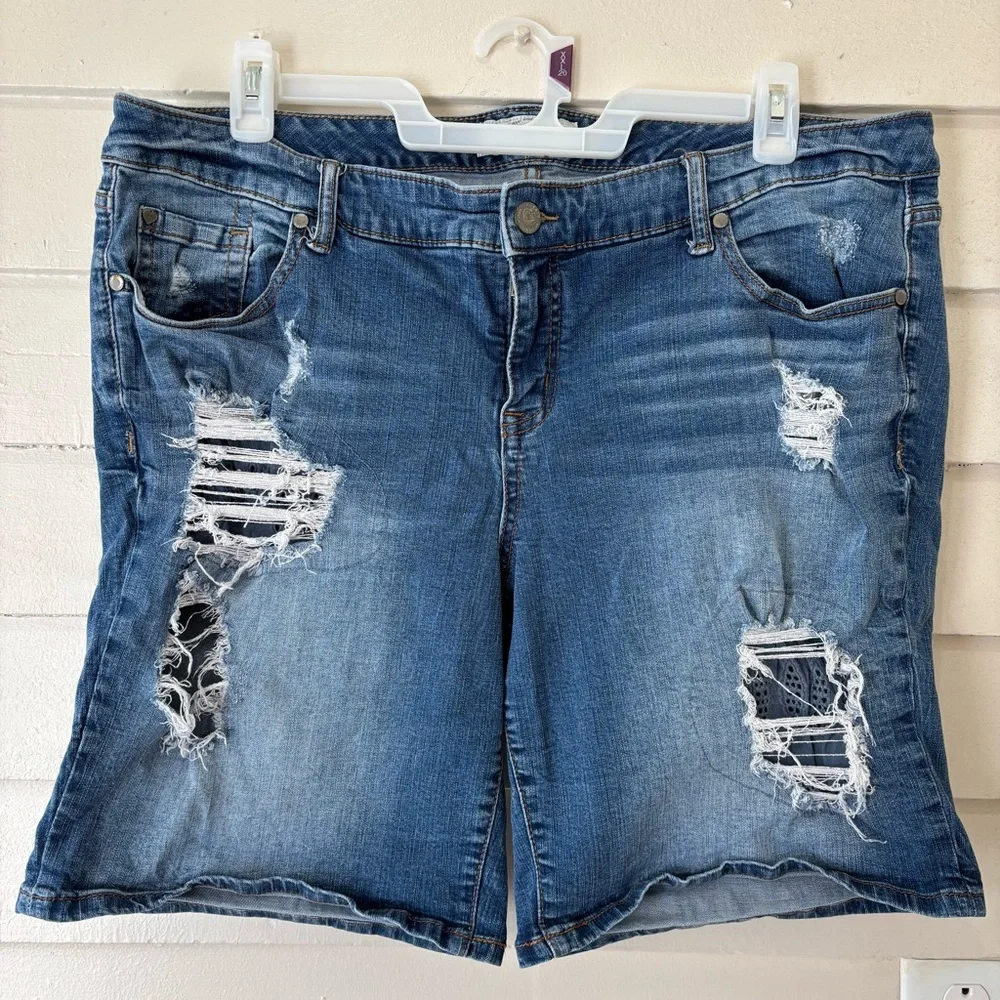 Torrid Plus Size Distressed Long Denim Shorts